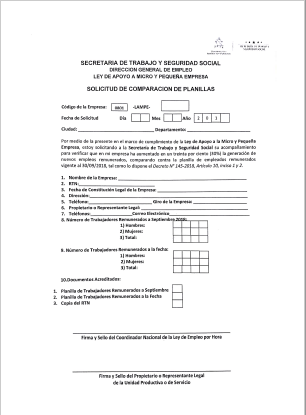 Solicitud de Comparación de Planillas Ley de Apoyo a la Micro y Pequeña Empresa