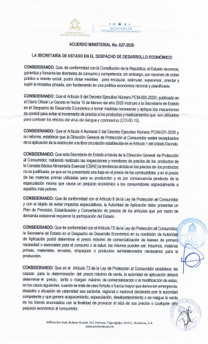 ACUERDO 027-2020 Estabilización Precios Pulperías