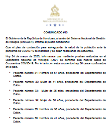Ascienden a 36 los casos por COVID-19, comunicado oficial.