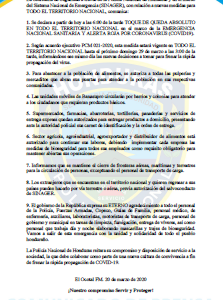 Toque de queda se extiende hasta el domingo 29 de Marzo, Comunicado Oficial