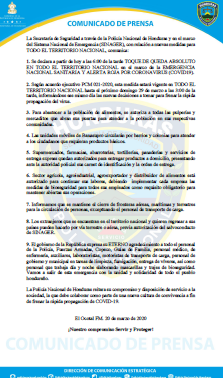 Toque de queda se extiende hasta el domingo 29 de Marzo, Comunicado Oficial