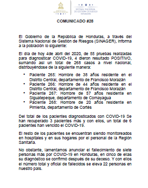 4 casos nuevos por COVID-19, comunicado