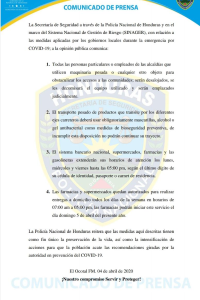 Nuevas disposiciones de la Policia Nacional, comunicado