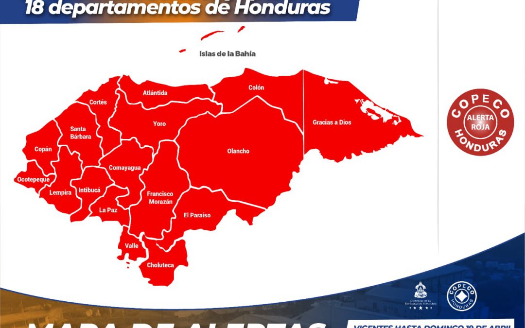 Se extiende alerta roja para los 18 departamentos de Honduras