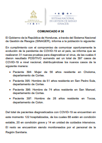 4 Casos confirmado de Covid-19, comunicado.