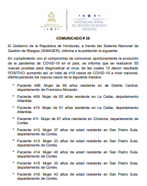 Nuevos casos de COVID-19 confirmados, comunicado