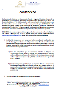 Comunicado a las empresas del Sector Privado cuyos trabajadores se encuentran afiliados al RAP y las empresas de la Industria de la Maquila que se encuentre afiliadas a la AMH