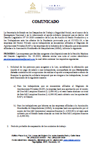 Comunicado a las empresas del Sector Privado cuyos trabajadores se encuentran afiliados al RAP y las empresas de la Industria de la Maquila que se encuentre afiliadas a la AMH