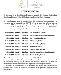 9 casos de COVID-19, comunicado