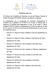 31 nuevos casos por COVID-19, comunicado