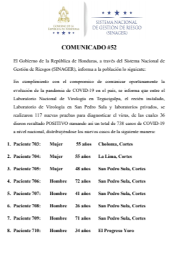 36 casos confirmados de COVID-19, comunicado