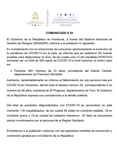 1 caso confirmado de COVID-19, comunicado.