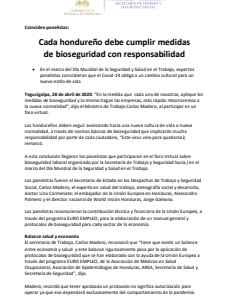 Cada hondureño debe cumplir medidas de bioseguridad con responsabilidad