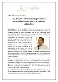 Ley de Auxilio a Trabajadores Garantiza la Aportación Solidaria Temporal a 120 mil Trabajadores