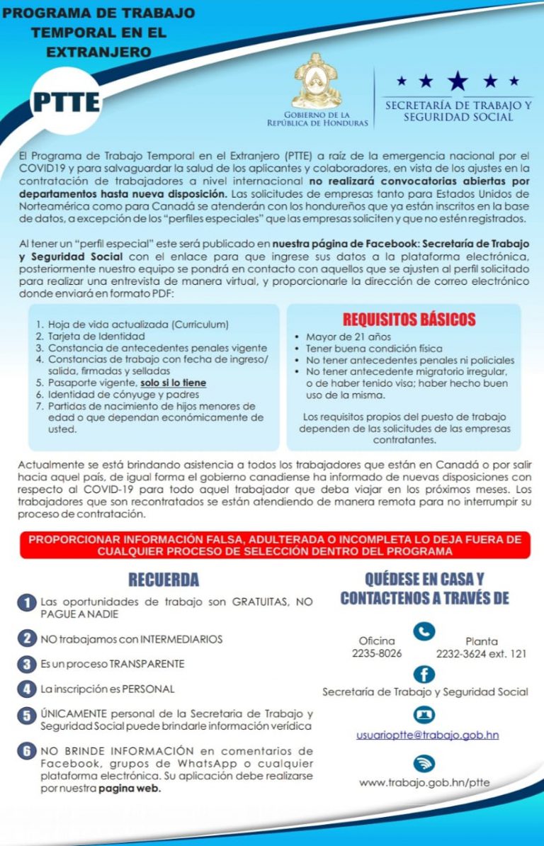 Aviso Programa Temporal de Trabajo en el Extranjero