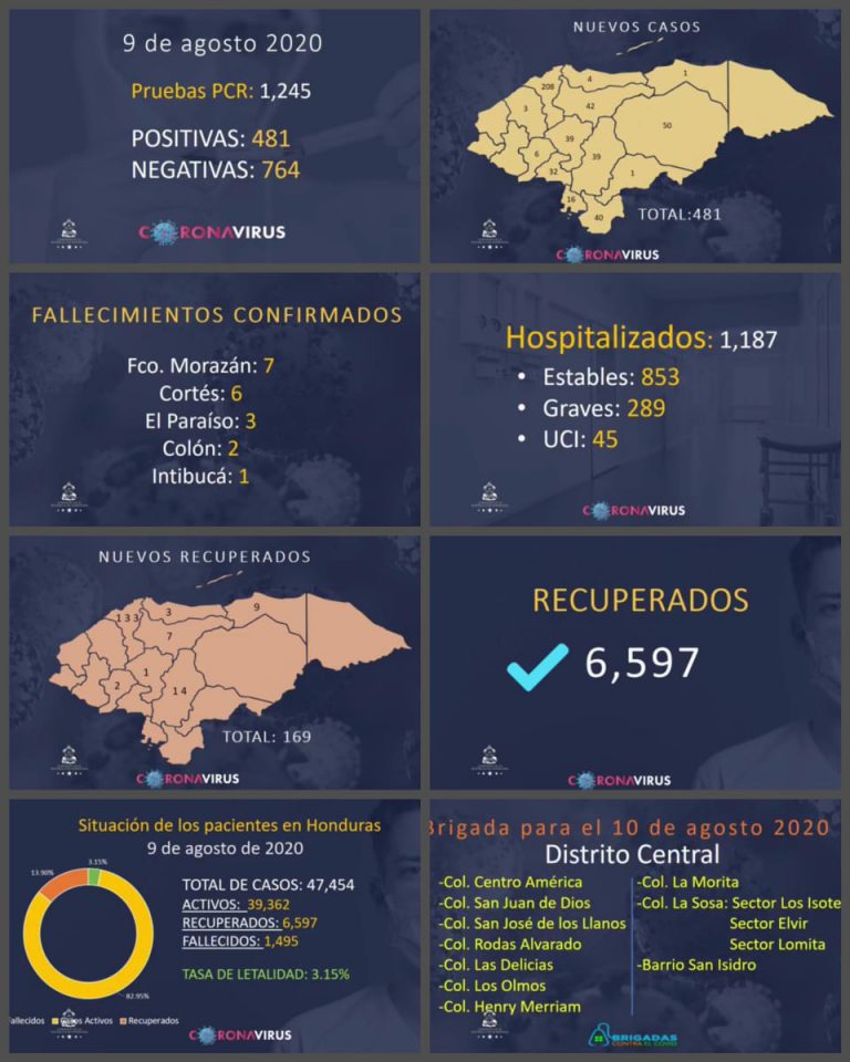 Estadísticas pandemia Covid-19…domingo 9 de agosto 2020
