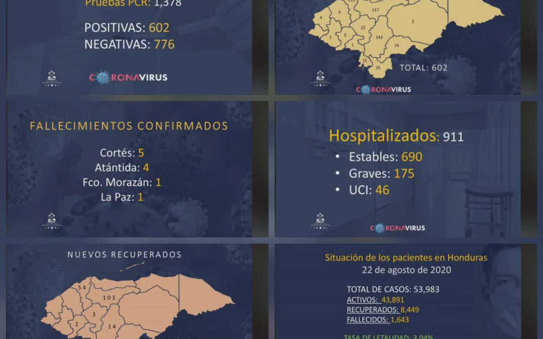 Estadísticas COVID-19 al 22 de Agosto de 2020