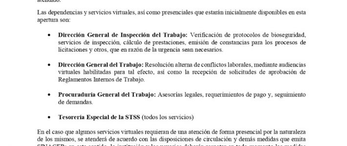 Comunicado Apertura de la Secretaría de Trabajo