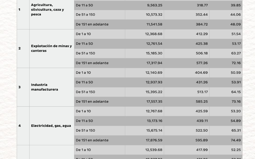 Tabla de Salario Mínimo Vigente a partir del 01 de enero de 2025