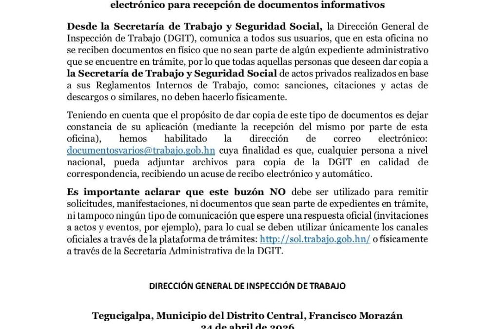 La DGIT informa que de manera presencial no se reciben documentos físicos que no formen parte de expedientes en trámite