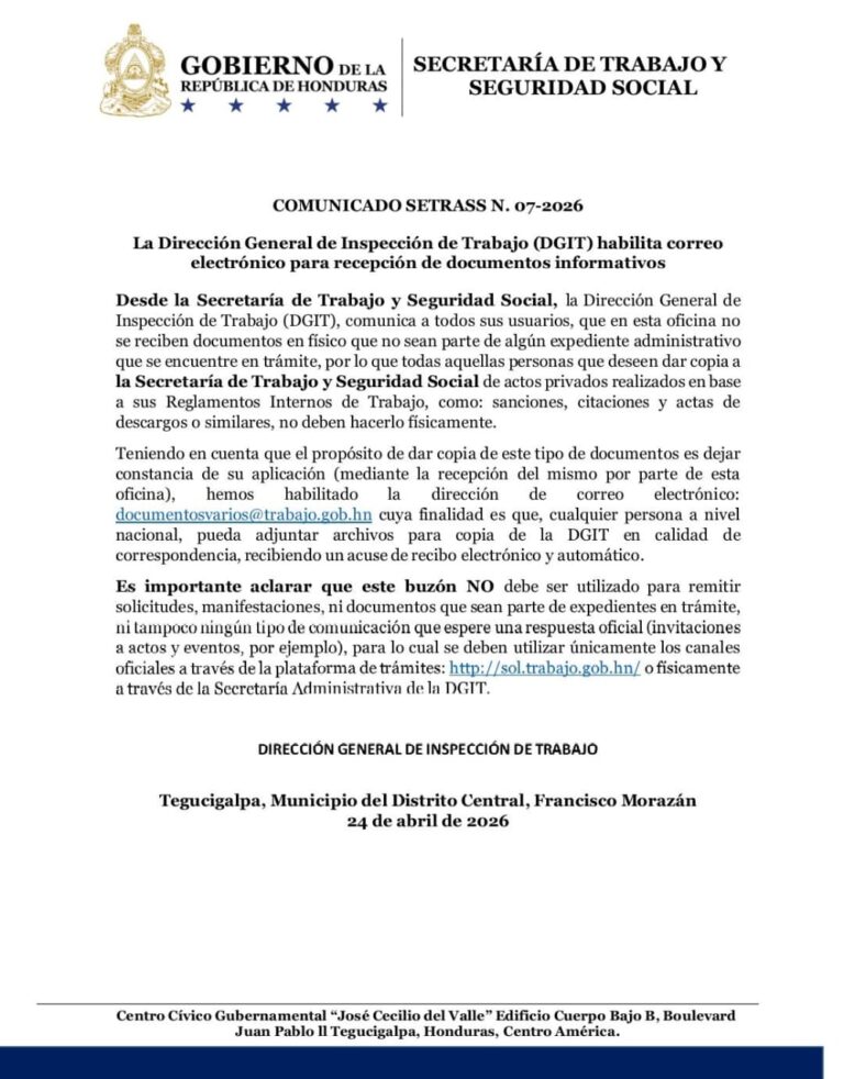 La DGIT informa que de manera presencial no se reciben documentos físicos que no formen parte de expedientes en trámite